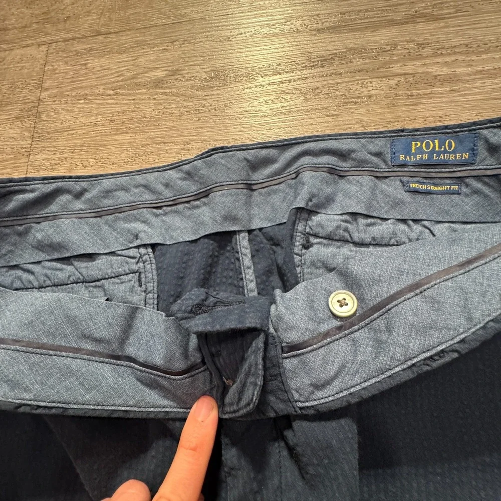 Polo Ralph Lauren Shorts Mens 38 Blue Seersucker Cotton Preppy Flat Front Pocket